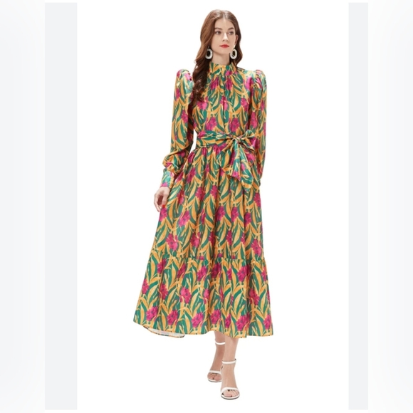 Women's dresses Maxi floral print dress,women's dress long sleeve summer dress - Picture 2 of 9